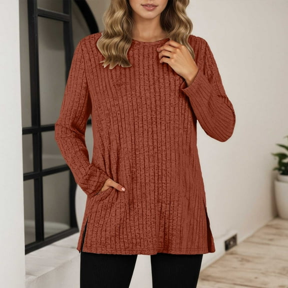 Winter Sweaters for Women A Loose Round Neck Pocket Pocket with A Slit Top for Women From Europe and America