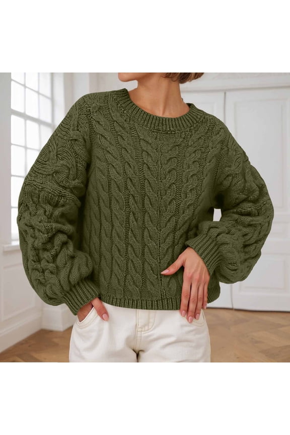 Winter Sweaters for Women Cable Knit Crew Neck Pullover Sweater (Army Green S)