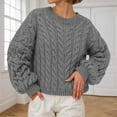 thumbnail image 1 of Winter Sweaters for Women Cable Knit Crew Neck Pullover Sweater (Grey XL), 1 of 3