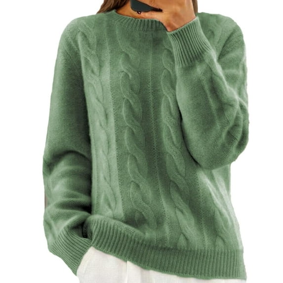 Winter Sweaters for Women Classic Crewneck Long Sleeve Solid Knit Pullover Sweaters Top Knitted Sweater Green XL