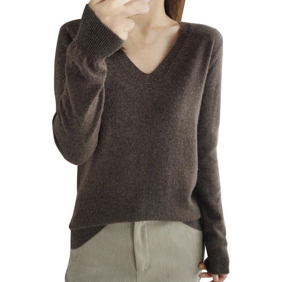 Winter Sweaters for Women Classic V Neck Long Sleeve Pullover Jumper Lightweight Knitted Sweaters Knitted Sweater Coffee One Size