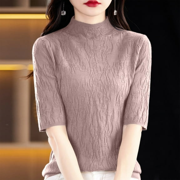 Winter Sweaters for Women Fall Winter Semi High Neck Knitted Pullover Sweater Slim Fit Ribbed Texture Versatile Casual Blouse