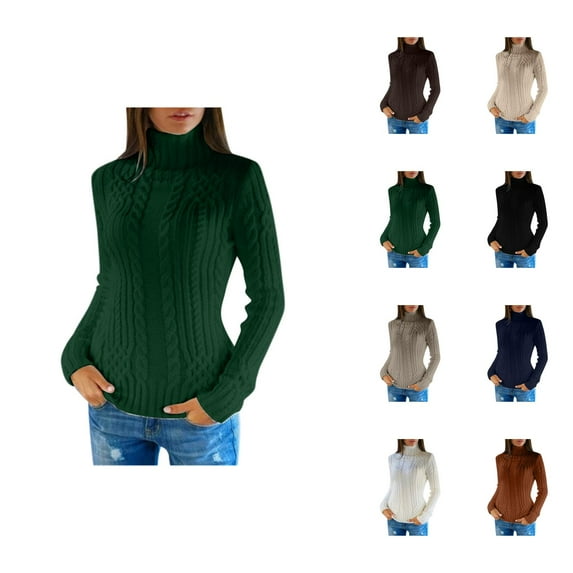 Winter Sweaters for Women Slim Fit Solid Color Pullover Turtleneck Soft Comfortable Knit Long Sleeve Top Casual Fall Winter Outfit