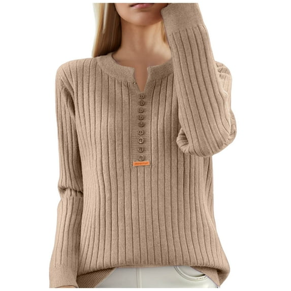 Winter Sweaters for Women Solid V Neck Pullover Sweaters Winter Loose Long Sleeve Knitwear Tops Fall Sweaters Brown S