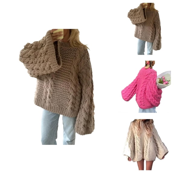 Winter Sweaters for Women Trendy Crewneck Flared Sleeve Knit Loose Pullover Casual Soft Warm Top Fall Winter Fashion