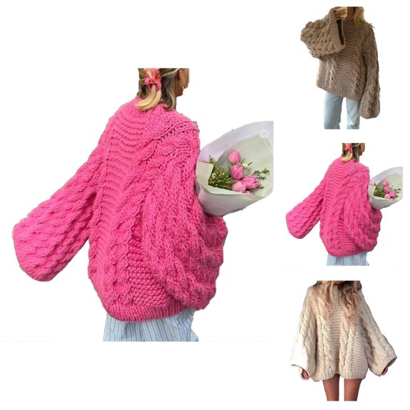 Winter Sweaters for Women Trendy Crewneck Flared Sleeve Knit Loose Pullover Casual Soft Warm Top Fall Winter Fashion