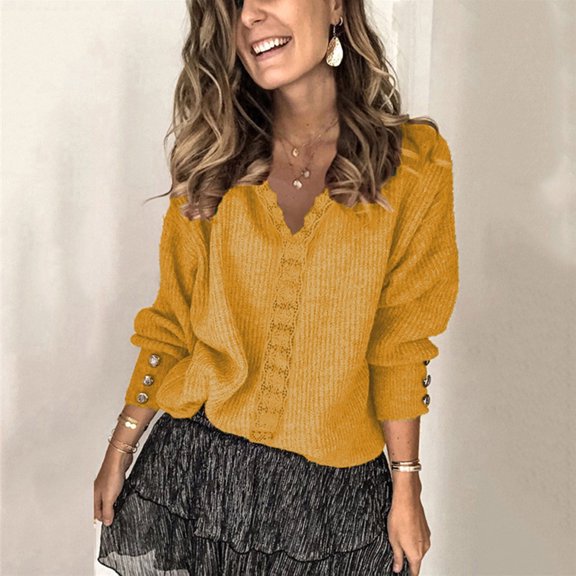 Winter Sweaters for Women Women Lace V Neck Jacket Head Sweater Long Sleeve Solid Color Sweater