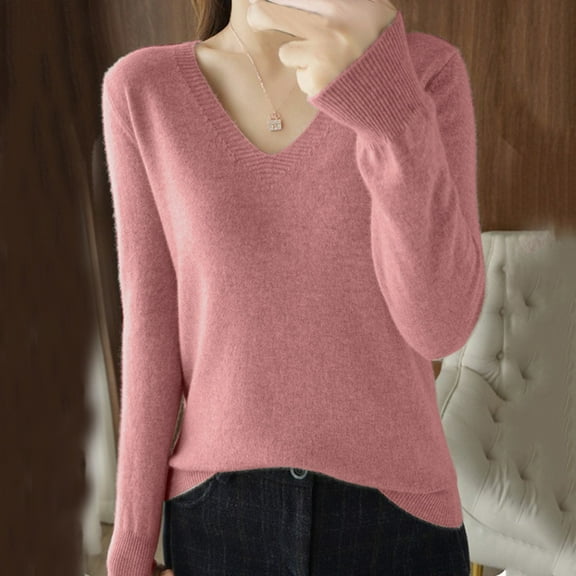 Winter Sweaters for Women Women's Sweater Classic Shape V Neck Long Sleeve Pullover Jumper Lightweight Knitted Tops