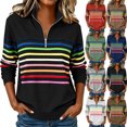 thumbnail image 1 of Winter Sweatshirt For Women Long-sleeved Stand-up Collar Half-zip Striped Loose Pullover Tops, 1 of 7