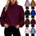 thumbnail image 1 of Winter Sweatshirt For Women Trendy Fleece Solid Color Casual Quarter Zipper Long Sleeved Fashionable Round Neck Oversized Pullover Fall Outfits, 1 of 6
