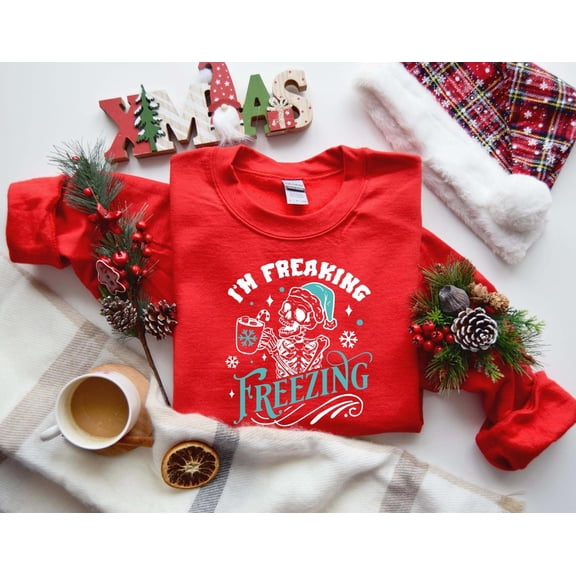 Winter Sweatshirt, I'm Freaking Freezing Shirt, Womens Winter Shirt, Winter Coffee Shirt, Tshirt, Winter Crewneck Tshirt All Size S-5XL