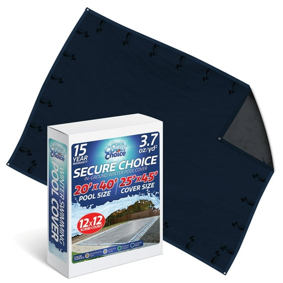 Winter Swimming Pool Cover for 20 ft x 40 ft Inground Rectangular Pool Size, Secure Choice Series, Solid Material, Color - Cobalt Blue, Pool Cover Choice 272040RCHOICE