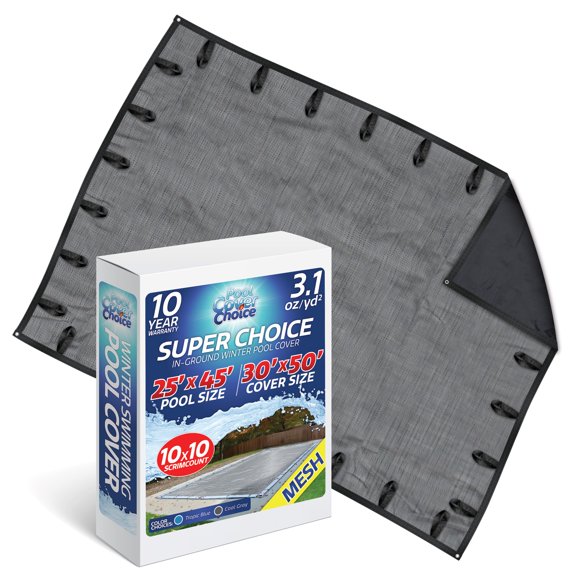 Winter Swimming Pool Cover for 25 ft x 45 ft Inground Rectangular Pool Size, Super Choice Series, Mesh Material, Color - Coal Gray, Pool Cover Choice 402545RCHOICE