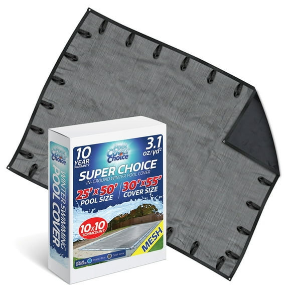 Winter Swimming Pool Cover for 25 ft x 50 ft Inground Rectangular Pool Size, Super Choice Series, Mesh Material, Color - Coal Gray, Pool Cover Choice 402550RCHOICE