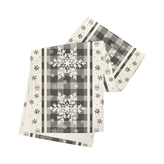 Winter Table Runner Snowflake Pattern Tablecloth & Placemat Set, Linen Fabric Plaid Checkered Design, Soft Durable Elegant Dining Table Kitchen Festive Christmas Winter Holiday