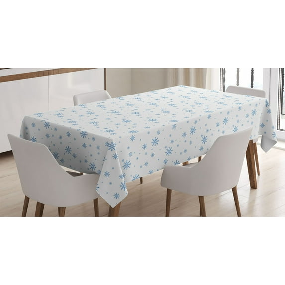 Winter Tablecloth, Cold December Design Simple Seasonal Snowy Weather Ice Frost Gentle Winter, Rectangle Satin Table Cover Accent for Dining Room and Kitchen, 60" X 90", Blue White, by Ambesonne