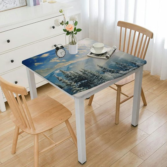 Winter Tablecloth, Idyllic Snow Covered Mountain Forest ICY Highland Peaks Scenery, Dining Room Kitchen Rectangular Table Cover