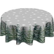 Winter Tablecloth Round 60 Inch Christmas Decor Trees Snowflake Gray Printed Table Cloth Xmas Holiday Polyester Table Cover for Party Dining Room Home Winter Table Decorations