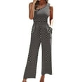 thumbnail image 1 of Winter Tank Jumpsuit for Women Smocked Wide Leg Rompers with Pockets Bohemian Ruffed O-Neck Straight Leg Capri Overalls, 1 of 5