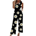 thumbnail image 1 of Winter Tank Jumpsuit for Women Smocked Wide Leg Rompers with Pockets Bohemian Ruffed O-Neck Straight Leg Capri Overalls, 1 of 5