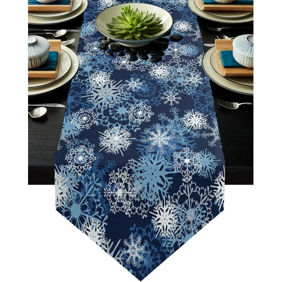 Winter Theme Blue Snowflakes Modern Table Runner for Home Dining Table Wedding Party Christmas Tablecloth Decoration