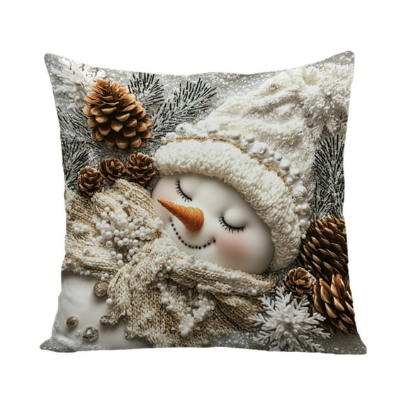 Winter Theme Christmas Pillow, 3D Visual Effect Printed Pillowcase, Light Color Holiday Home Decoration, 17.7"x17.7"