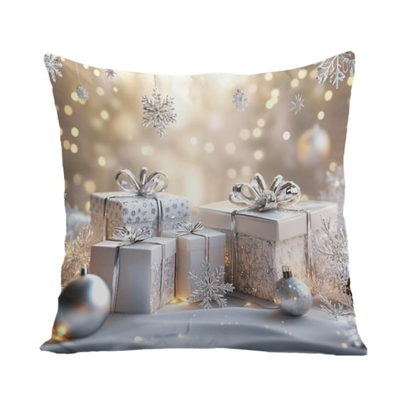 Winter Theme Christmas Pillow, 3D Visual Effect Printed Pillowcase, Light Color Holiday Home Decoration, 17.7"x17.7"