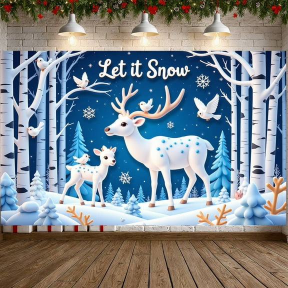 Winter Theme Let it Snow Banner Snowflake Design Snow Banner Deer Pattern Blue Background Winter Banner for Winter Party Christmas Decoration Holiday Event