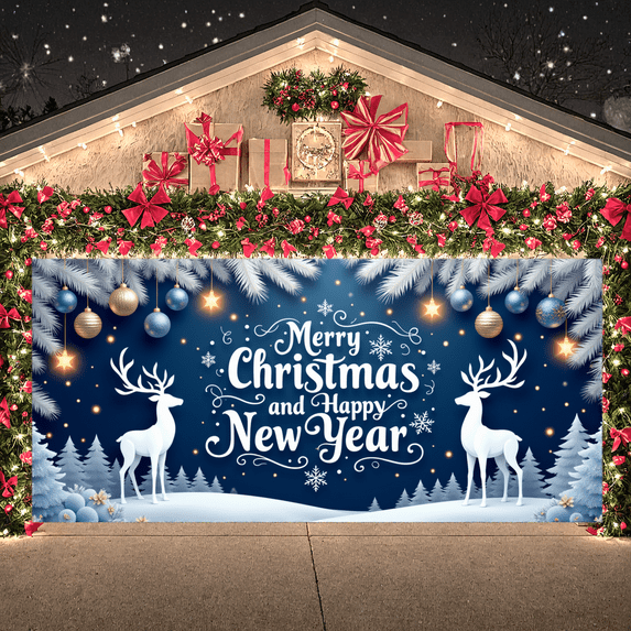 Winter Theme Merry Christmas Decorative Banner Happy New Year Reindeer Design Ornament Decoration for Holiday Celebration Indoor Outdoor