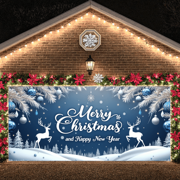 Winter Theme Merry Christmas Decorative Banner Happy New Year Reindeer Design Ornament Decoration for Holiday Celebration Indoor Outdoor
