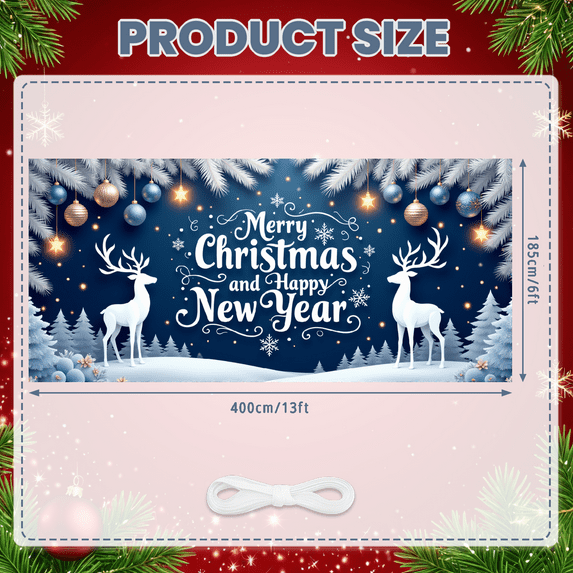 Winter Theme Merry Christmas Decorative Banner Happy New Year Reindeer Design Ornament Decoration for Holiday Celebration Indoor Outdoor