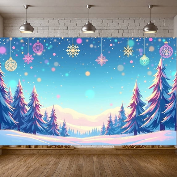Winter Theme Snow Landscape Christmas Decoration Frosty Trees Holiday Backdrop Festive Snowfall Scene for Winter Party Christmas Celebration Indoor Decor