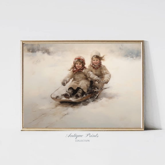 Winter Theme, Snowy Landscape Wall Art, Antique Winter Poster, Farmhouse Decor,, Unframed Poster Size 16x24