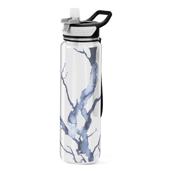 Winter Themed Birds and Trees 1000ml Tritan Sport Bottle Straw LeakProof Food-Grade Portable Wide Handle