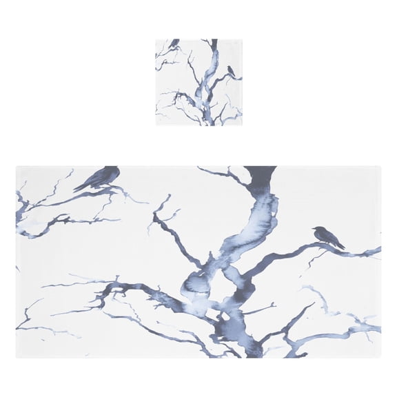 Winter Themed Birds and Trees 2 Piece Cotton Bath and Face Towel Set Soft and Absorbent, for Beach Pool Bathroom