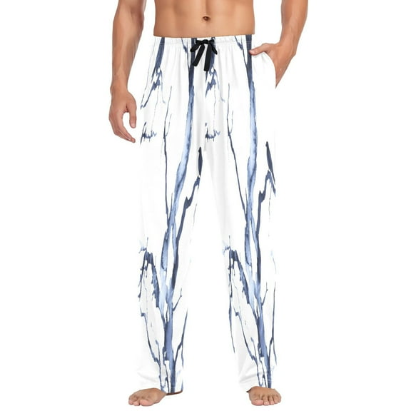Winter Themed Birds and Trees Mens Cotton Pajama Pants Long Staple Lightweight Sleep Bottoms with Pockets Breathable