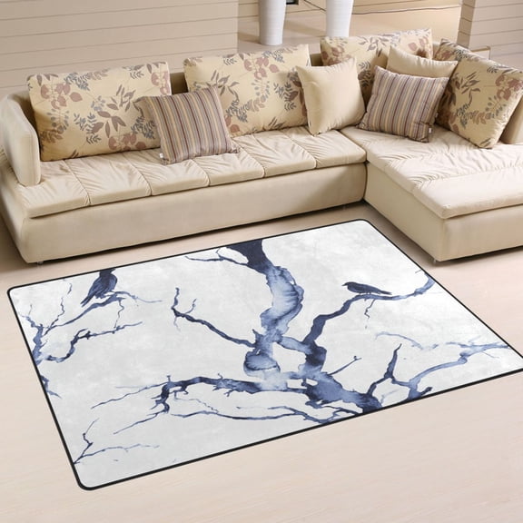 Winter Themed Birds and Trees Soft Polyester Area Rug 31''x20'', Non Slip, Memory Foam, Water Absorbent
