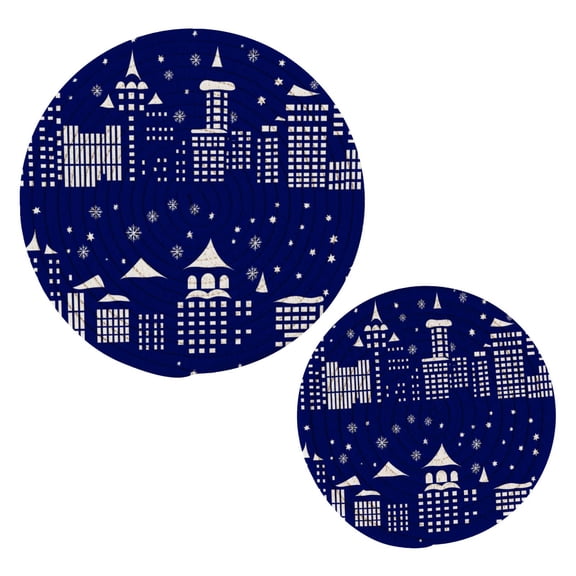 Winter Themed Cities Night Cotton Braided Potholders, 2 Pack Heat-Resistant Pads 7.09'' and 9.45''