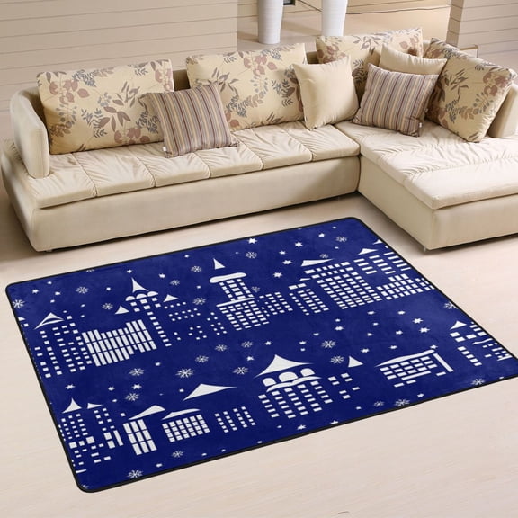 Winter Themed Cities Night Soft Polyester Area Rug 36''x24'', Non Slip, Memory Foam, Water Absorbent