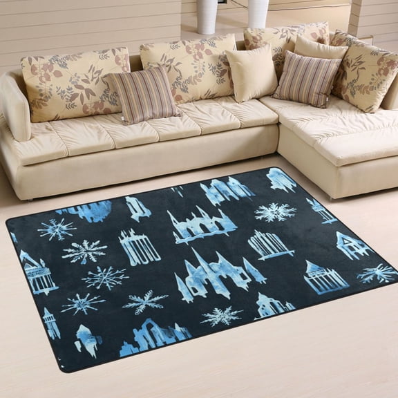 Winter Themed Cities Soft Polyester Area Rug 31''x20'', Non Slip, Memory Foam, Water Absorbent
