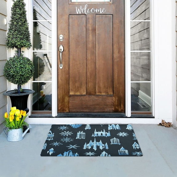 Winter Themed Cities Versatile Absorbent Door Mat, Non-Slip, Easy to Clean 32''x20''