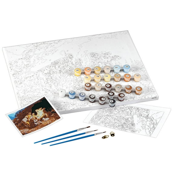 Winter-Themed DIY Paint-By-Number Set, Nativity Design - Complete Kit with Canvas, Brushes, and High-Quality Paints | 16" x 20" | Stress-Relief and Creative Hobby