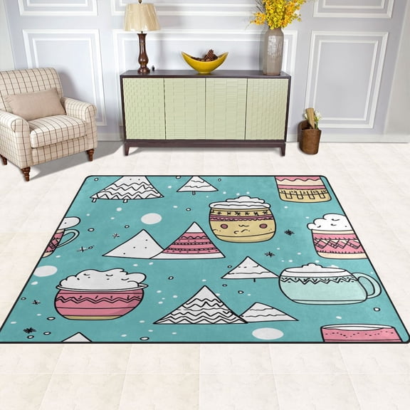 Winter Themed Design 80''x58'' Extra Large Plush Memory Foam Rug, Soft, Absorbent, Non Slip