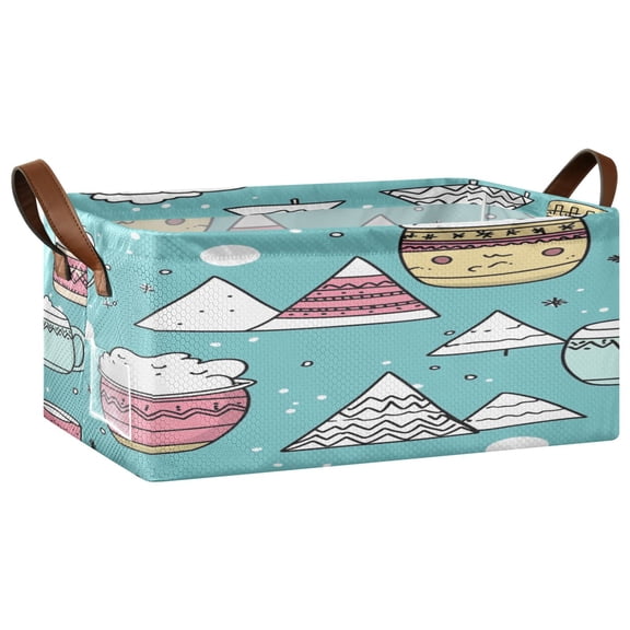 Winter Themed Design Open Home Storage Bins Foldable Metal Frame Shelf Baskets 16.9x11.4x7.7in Water-Resistant