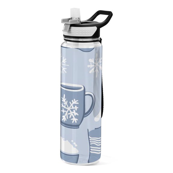 Winter Themed Pattern 1000ml Tritan Sport Bottle Straw LeakProof Food-Grade Portable Wide Handle