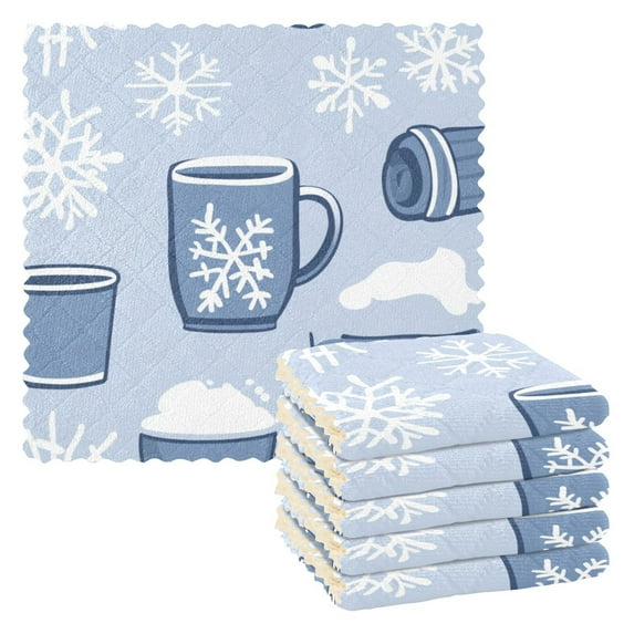 Winter Themed Pattern 6 Pack Kitchen Cleaning Cloths 11'' x 11'', Super Absorbent, Soft Double Layer Plush for Dish and Surface Cleaning