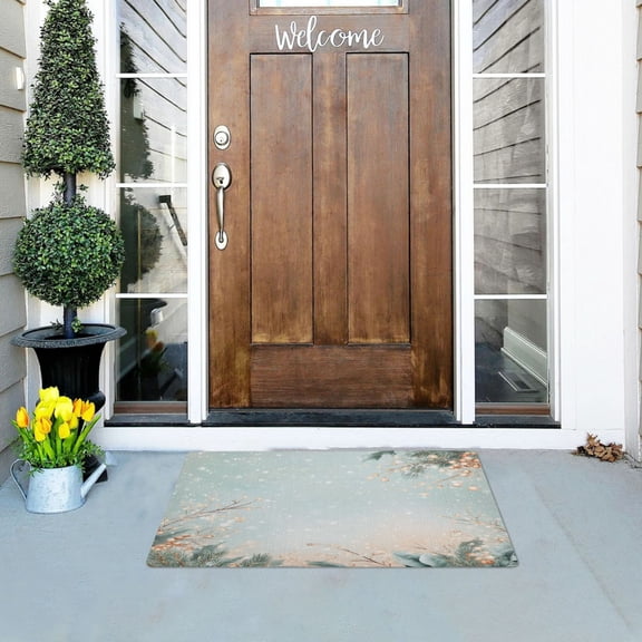 Winter Themed Pattern Highly Absorbent Polyester Doormat Anti-slip Anti-fouling Indoor Outdoor Entrance Welcome Mat 32×20in.
