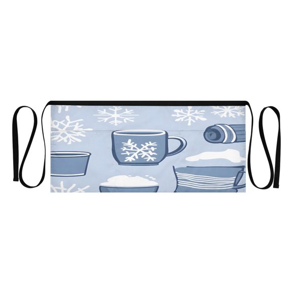 Winter Themed Pattern Multi Pocket Short Apron Waterproof, Adjustable 96.5in Belt for various occasions