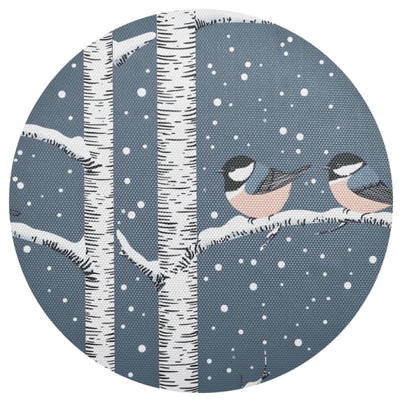 Winter Themed Trees and Birds 15.4in Diameter PVC Plate Mat, Heat-Resistant and Cuttable, Kitchen Decor