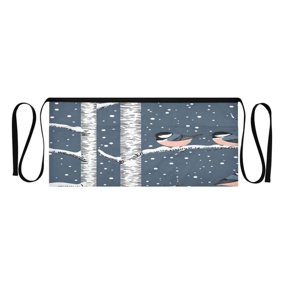 Winter Themed Trees and Birds Multi Pocket Short Apron Waterproof, Adjustable 96.5in Belt for various occasions